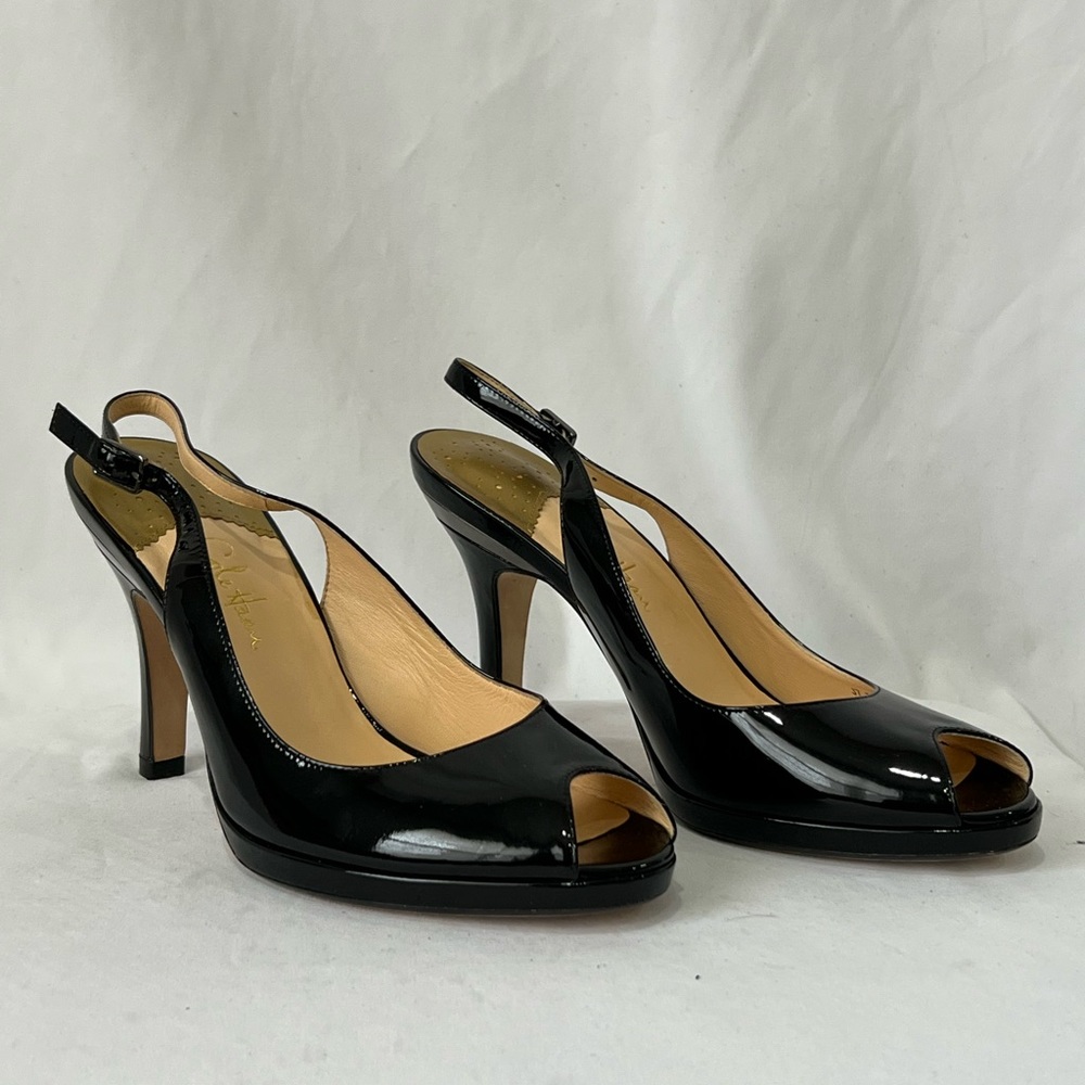 Cole Haan Glossy Black Slingback Heels